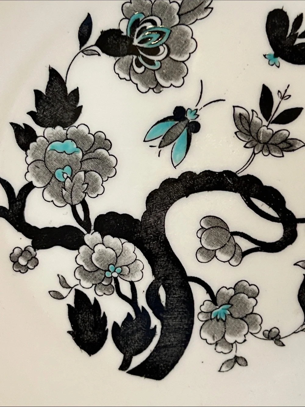 Decorative Black and Teal Floral Porcelain Plate